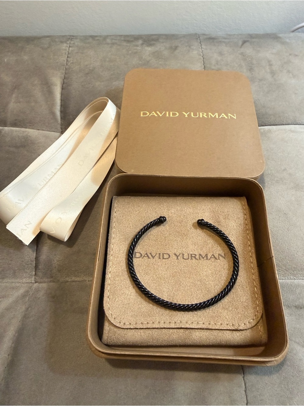 David Yurman 4mm Black Twisted Cable Open Cuff Bracelet